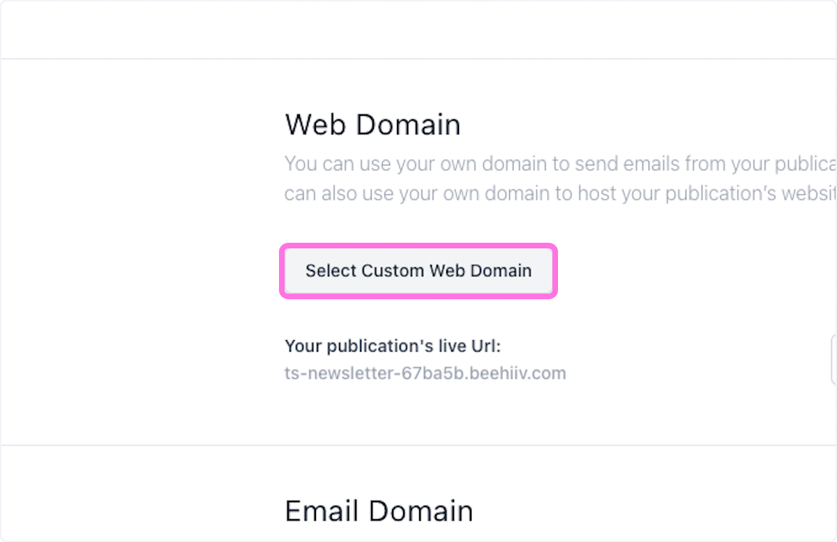 Click on Select Custom Web Domain